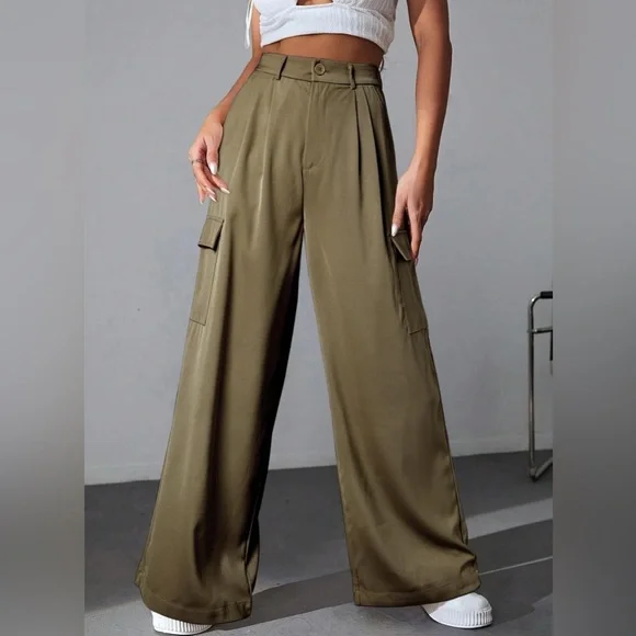Dokotoo Women’s 12 High Waisted Wide Leg Cargo Pants 4 Pockets Baggy Casual NWT - Picture 4 of 14